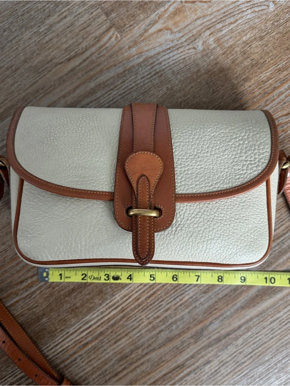 Vintage Dooney & Bourke AWL Equestrian Crossbody Natural Cream British Tan Brass